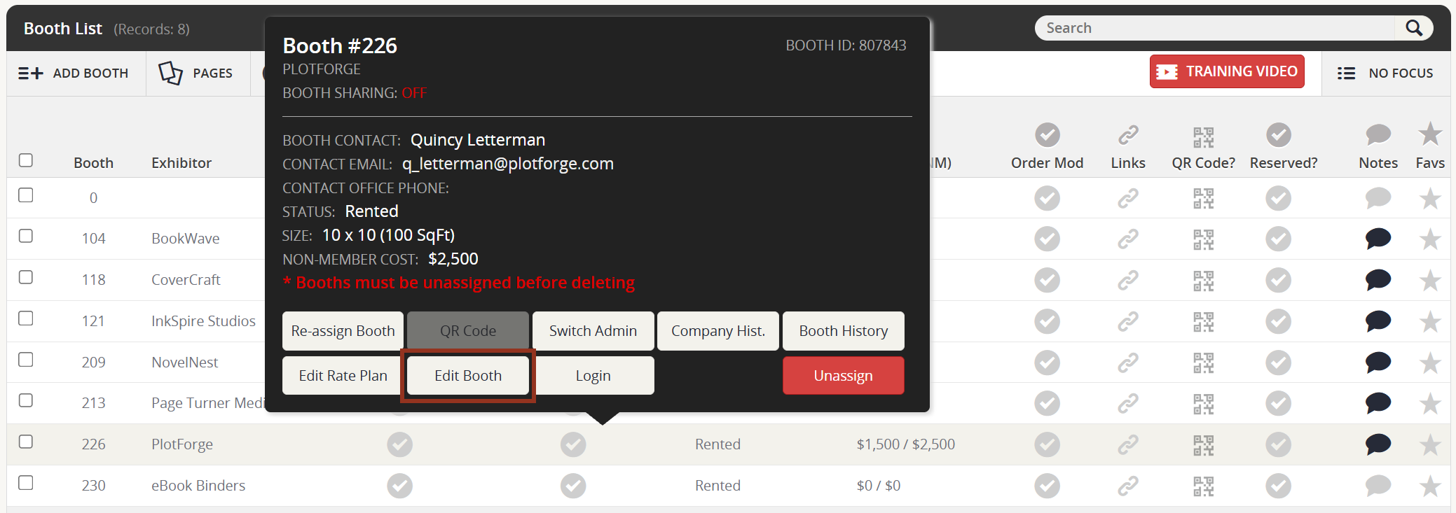 Image of the Booth Row Pop-up Edit Booth Button.