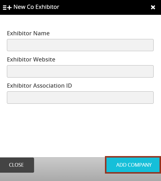 Image of the New Co Exhibitor Popup.