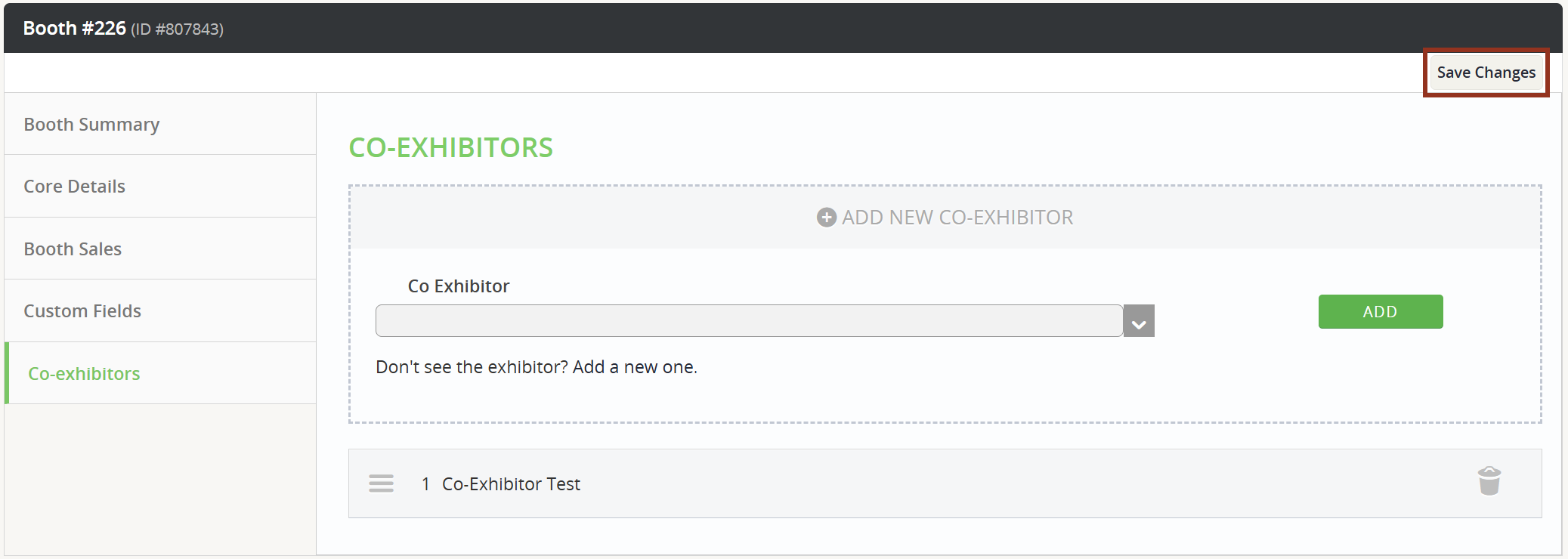Image of the Co-Exhibitors Tab.