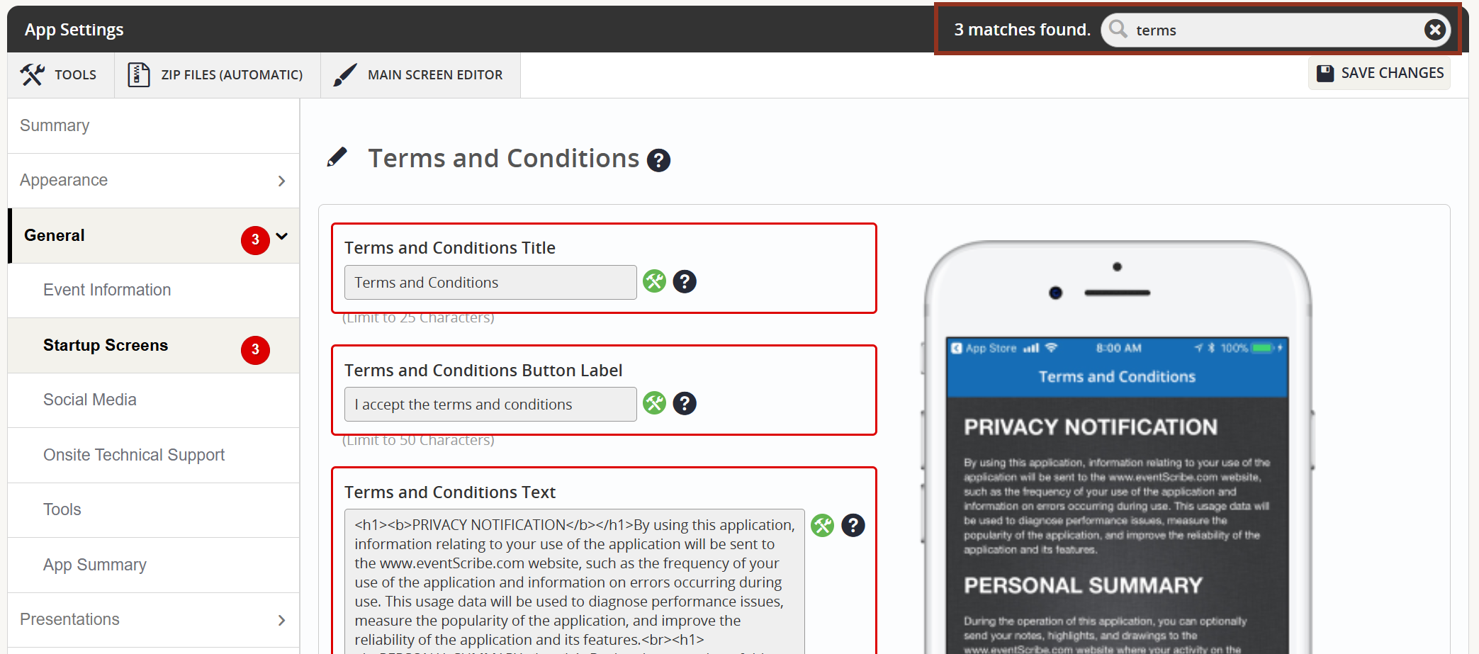 Image of Settings page with the Search bar highlighted.