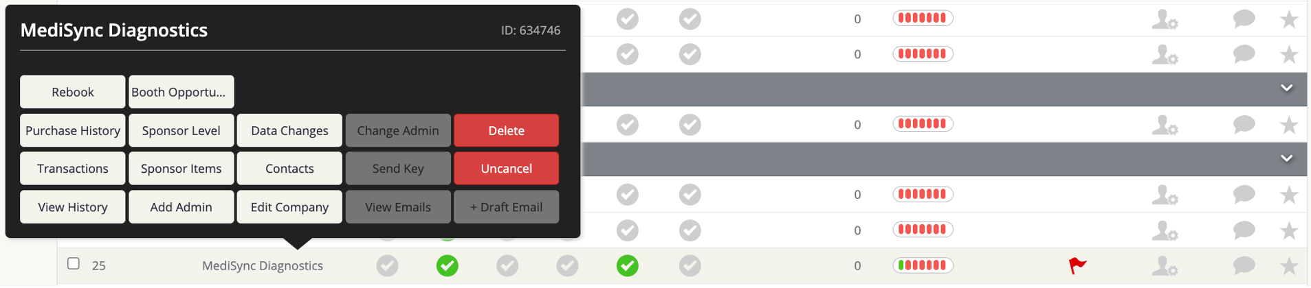 Image of the Company Row Popup Delete Button.