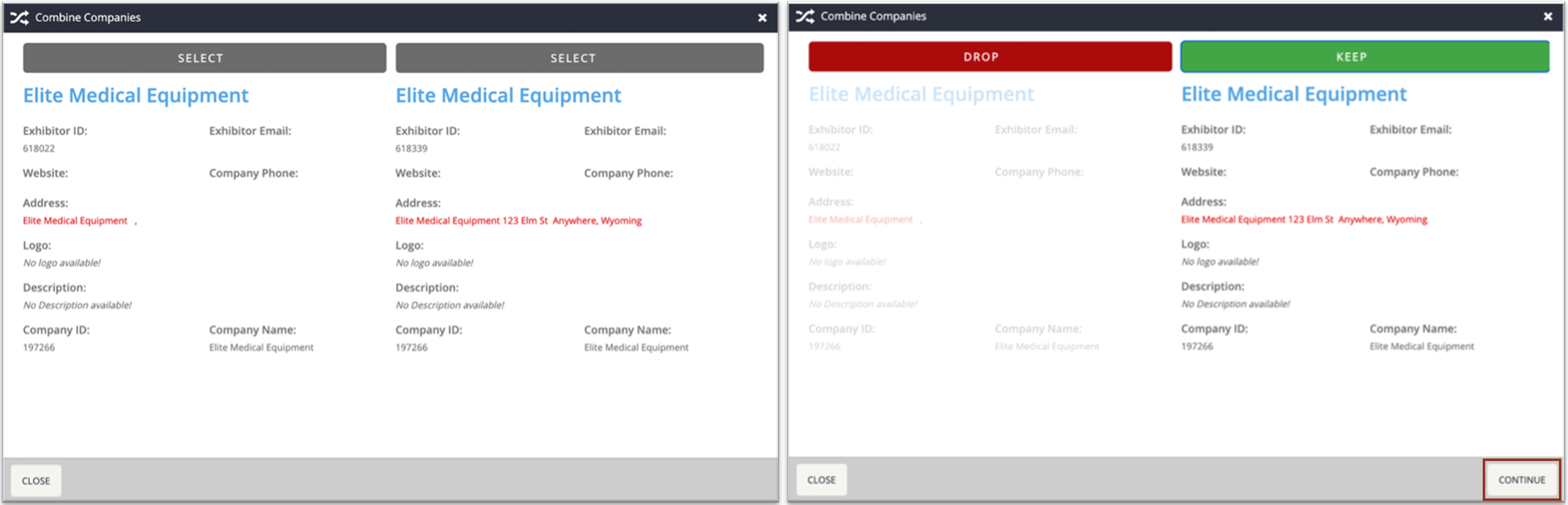 Image of two Combine Companies Popups.