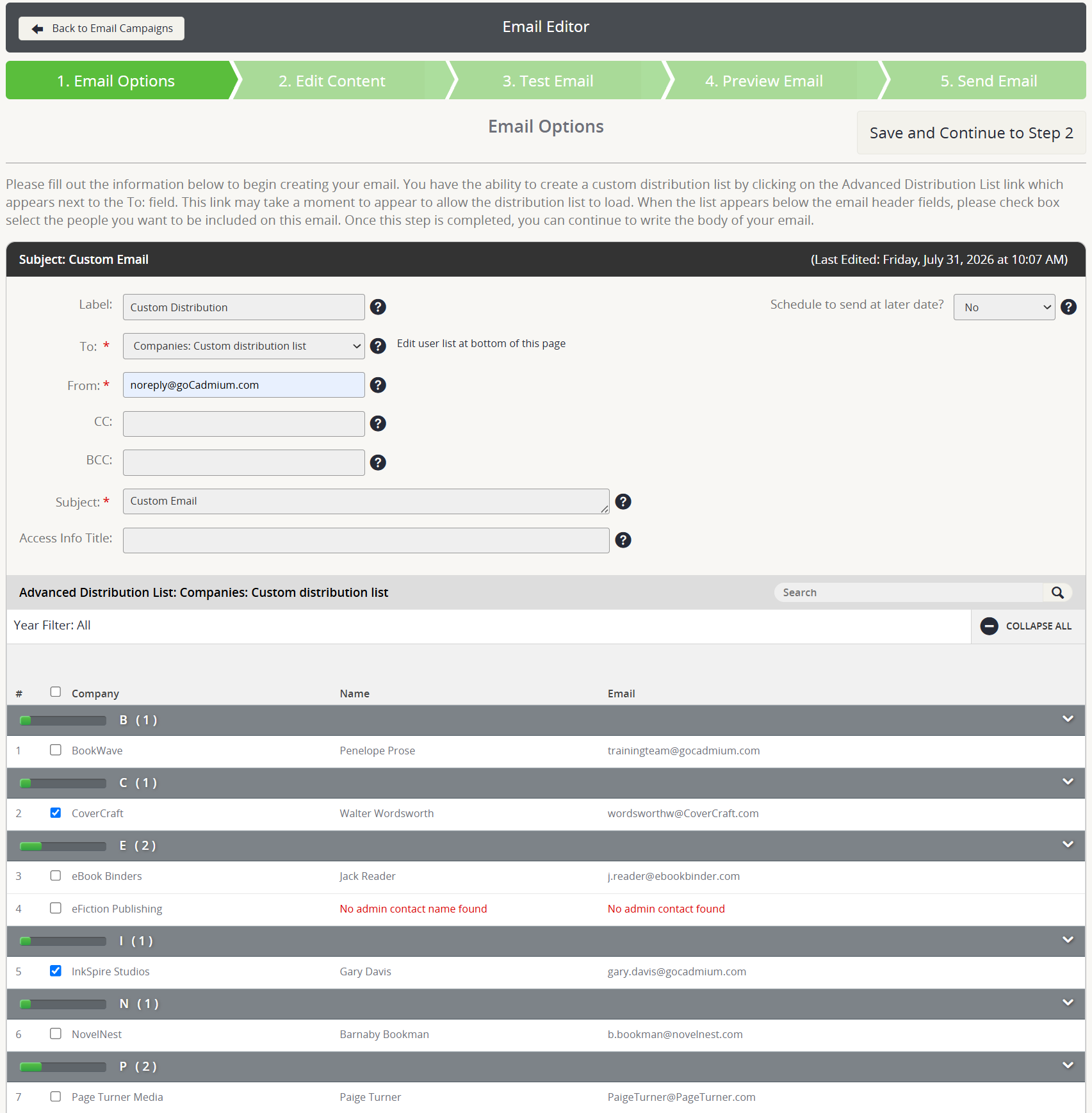 Image of the Email Editor Step 1.