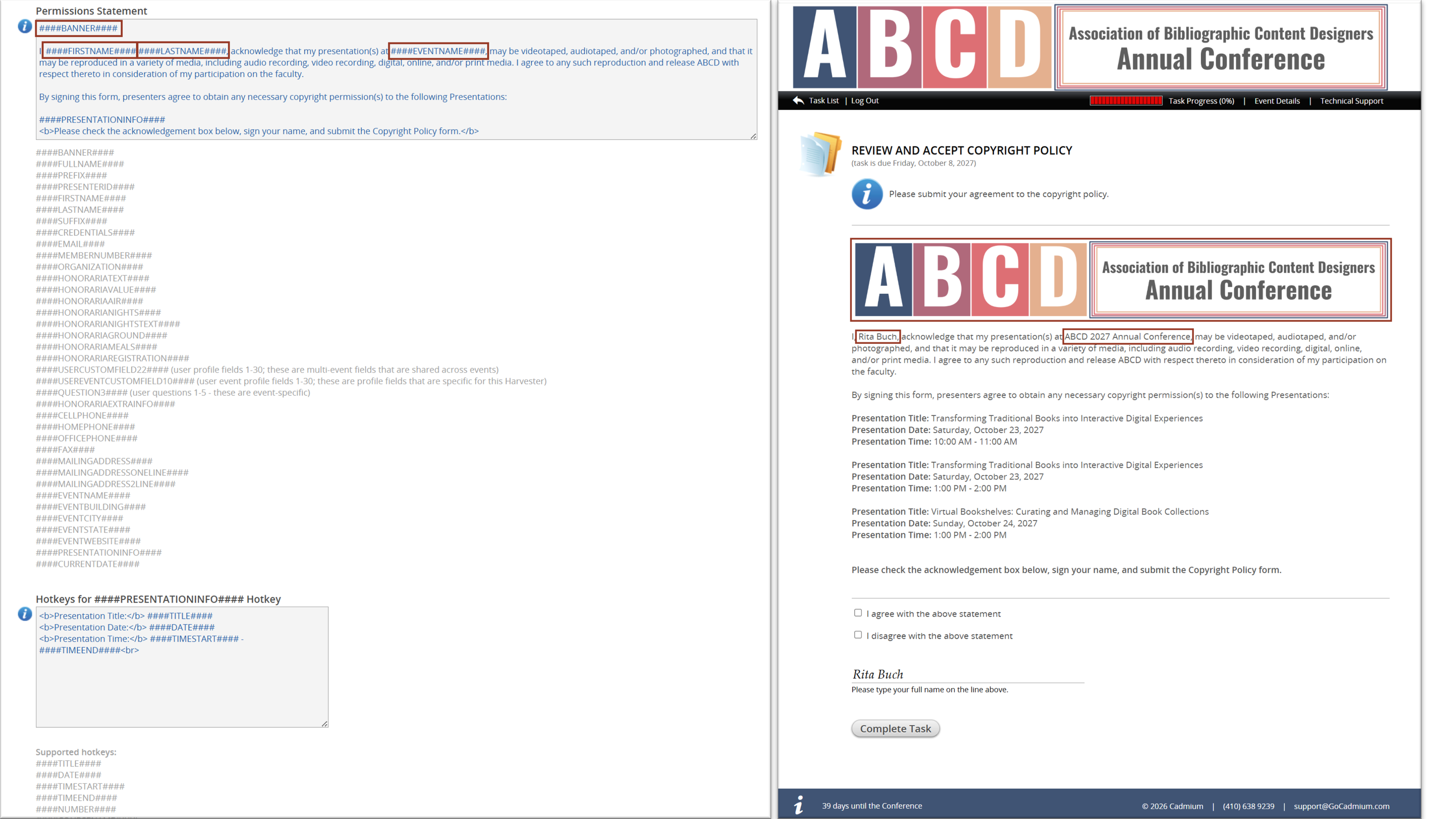 Dual Image of the Task Editor View on the Left and End User View on the Right