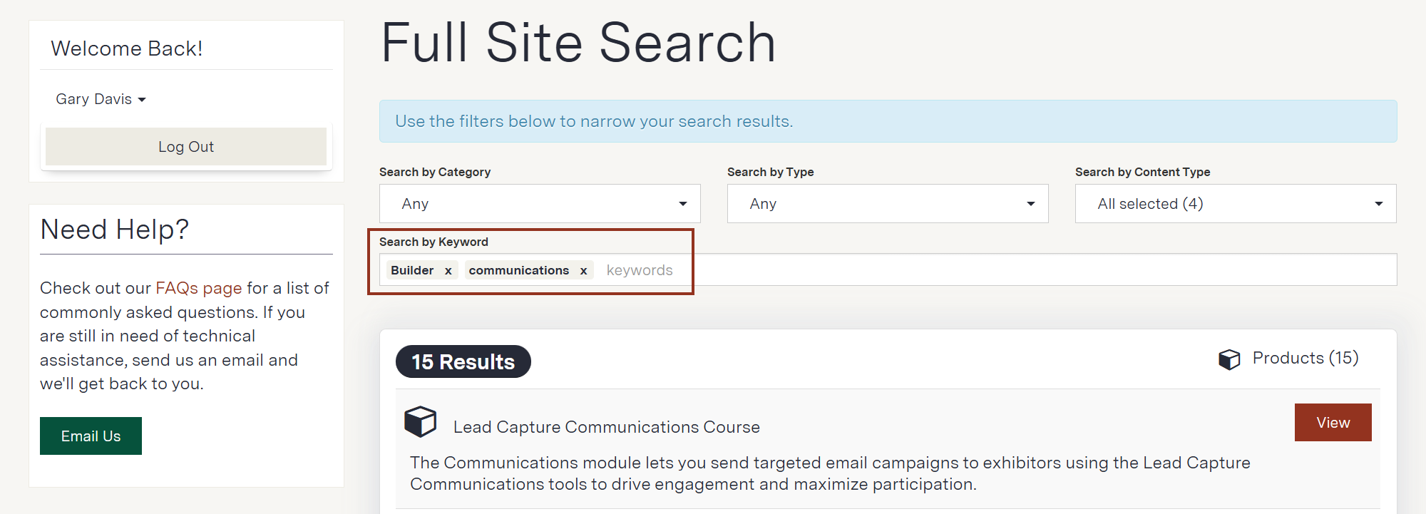 Image of the Elevate Full Site Search.