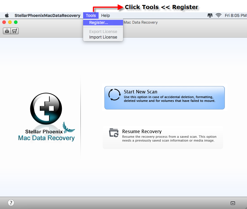 Click Tools than Register