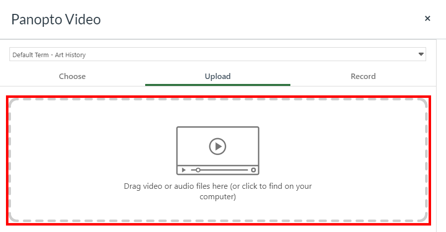 Embedded video selector. The Upload tab is selected, and highlighted by a red box.