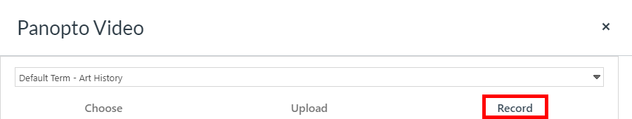 Embedded video selector. On it, the Record tab is selected and highlighted by a red box.