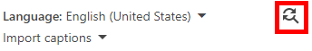 Top of the Captions window, Panopto editor. On it, the Find & Replace icon is highlighted by a red box. The icon looks like a magnifying glass made of arrows.