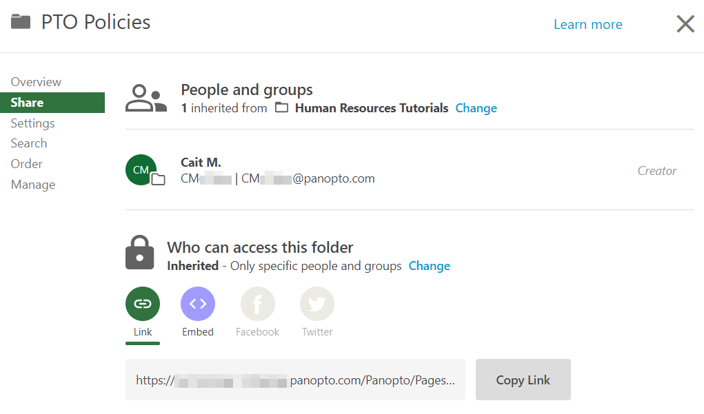 Share tab, Folder Settings.