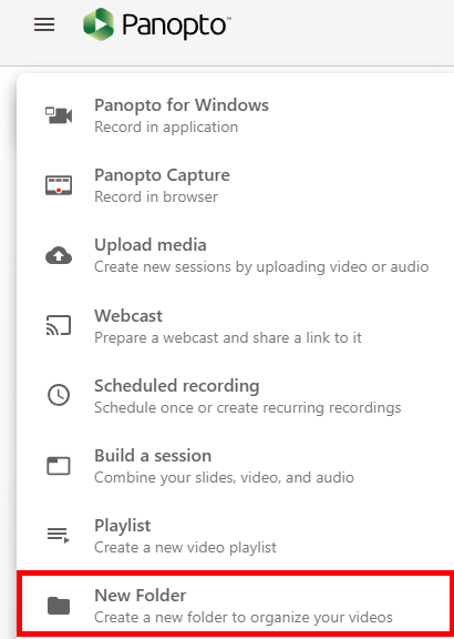 Create menu, expanded. At the bottom, the option "New Folder" is highlighted by a red box.