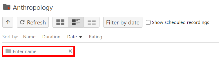 Parent folder. In it, the add folder button has been selected, and it now displays "Enter name." It is highlighted by a red box.