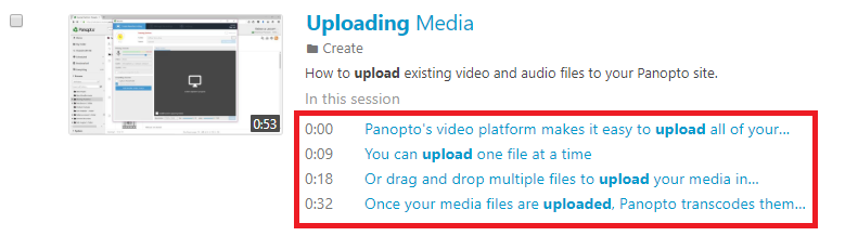 Video in the Video Library. The search results are highlighted by a red box.