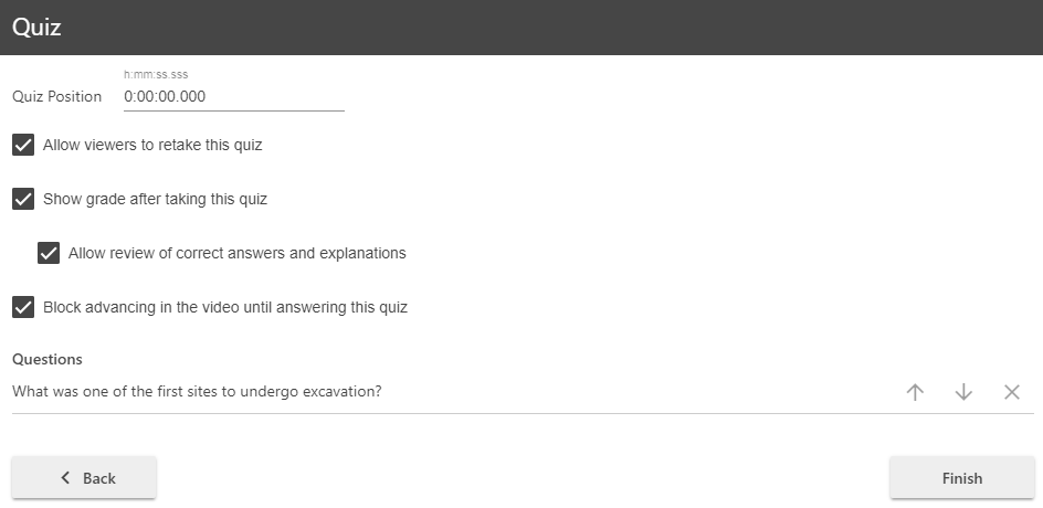 Quiz options page