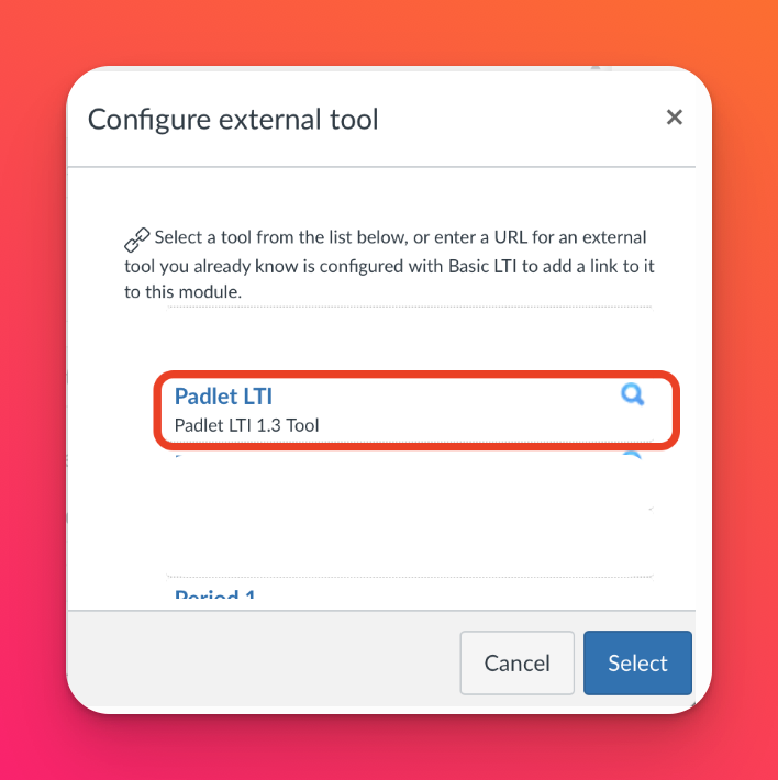 Screenshot of Padlet LTI