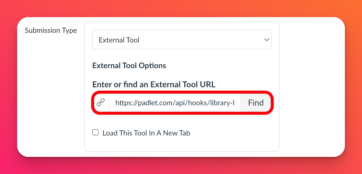 Screenshot of external link URL