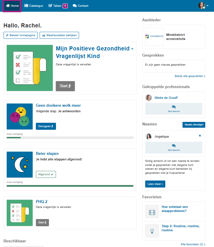 screenshot van homepage