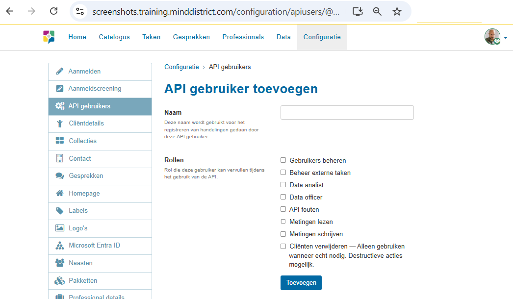 screenshot API gebruiker toevoegen