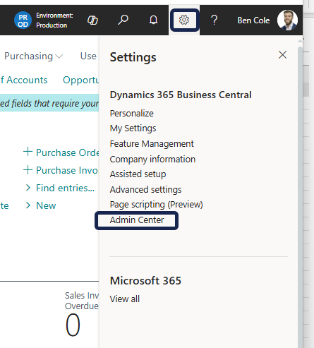 AccessingAdminCenterfromBusinessCentral