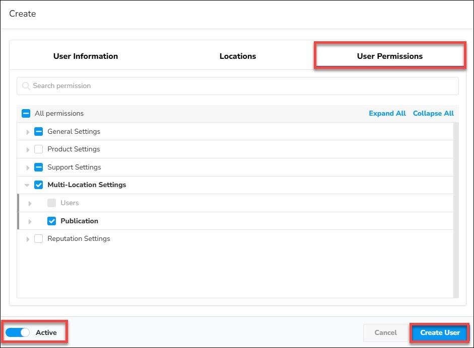 Shift4 User Permissions tab
