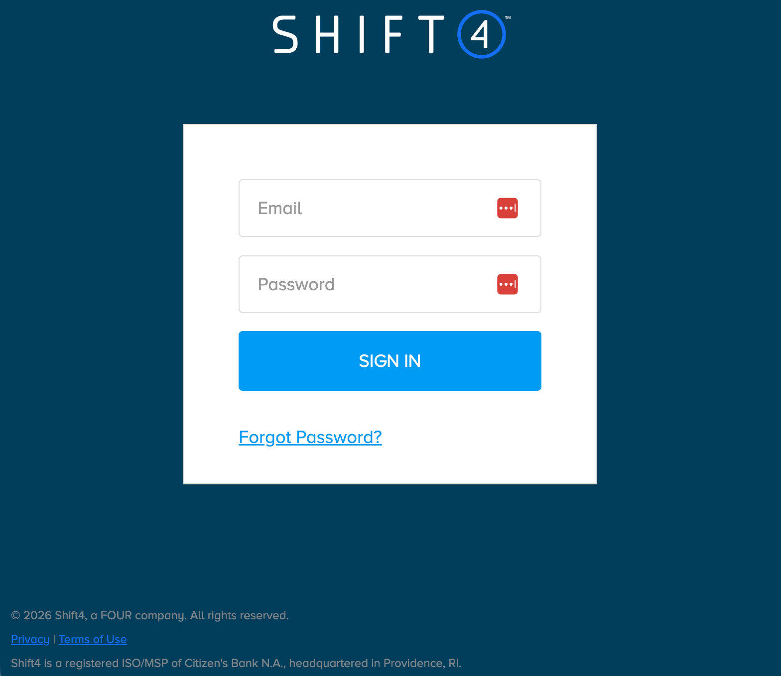 Shift4 sign in page