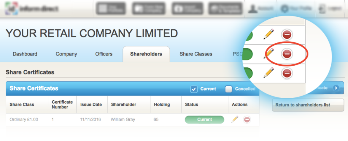 How Do I Delete Or Cancel A Share Certificate Inform Direct Support
