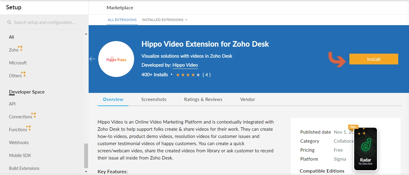 Hippo Video - Zoho Desk Integration Setup : Customer Support