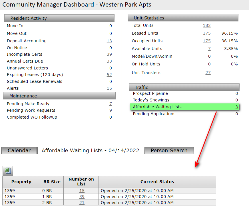 Affordable Waiting List Viewing the Affordable Waitlist from the