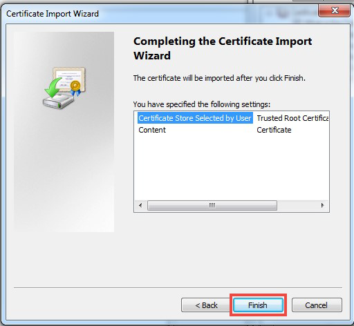 Certificate import wizard cmpletion