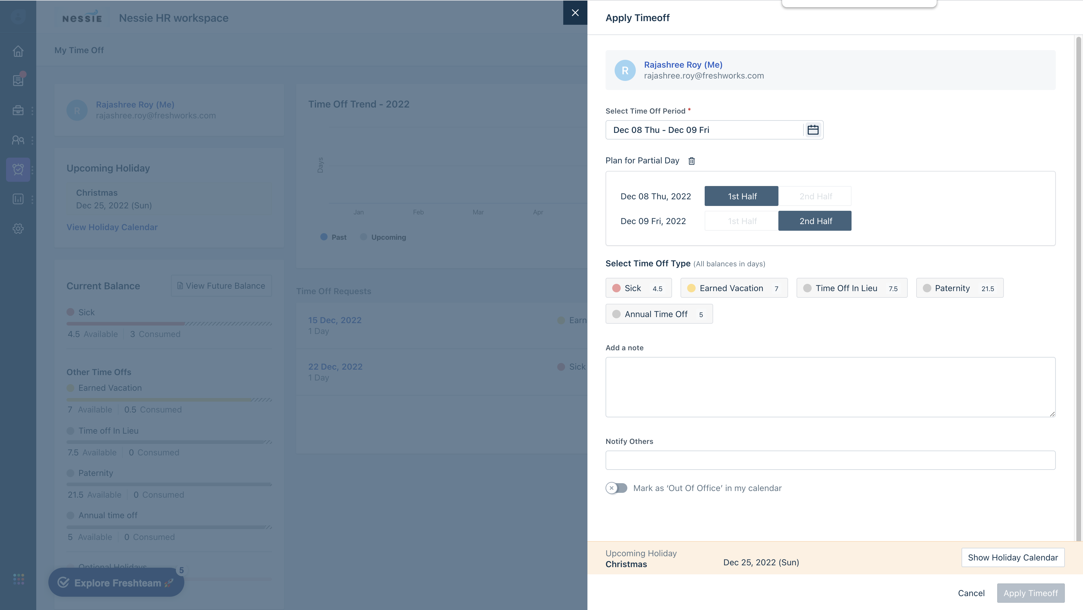 How To Apply For A Half day Time Off Using Freshteam Freshteam Support How To Apply For A Half day Time Off Using Freshteam Freshteam Support