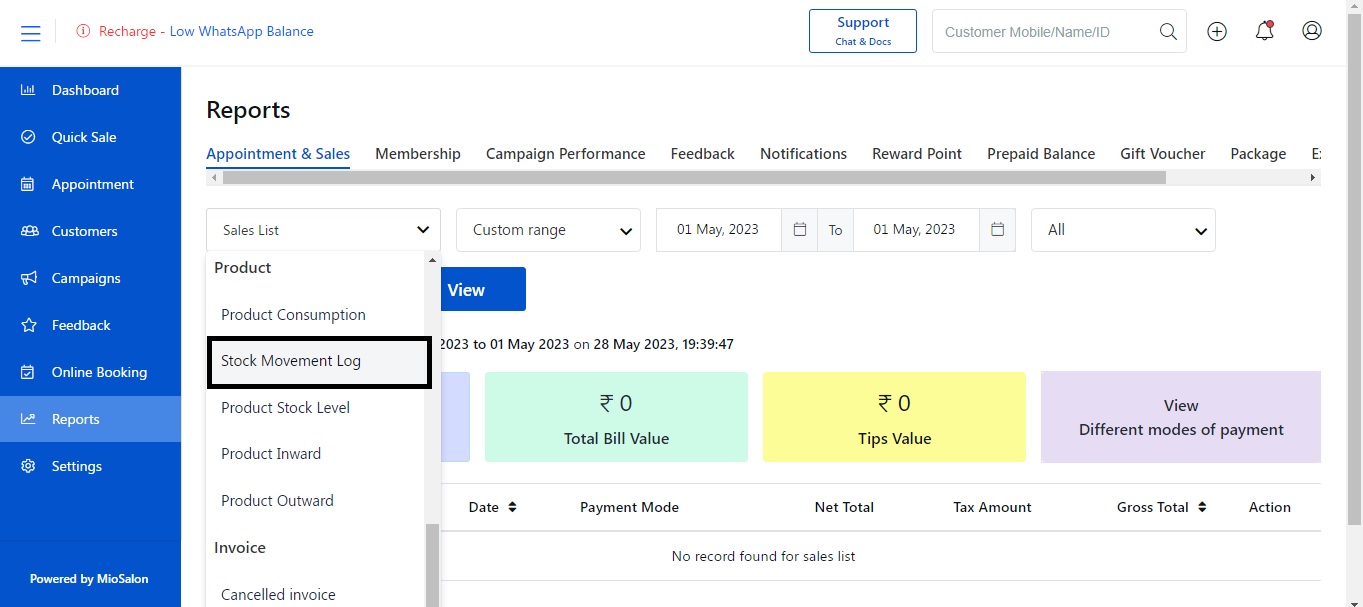 Daily Product level stock report MioSalon