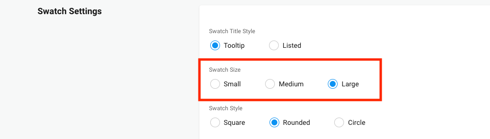 Product Options Swatch Settings