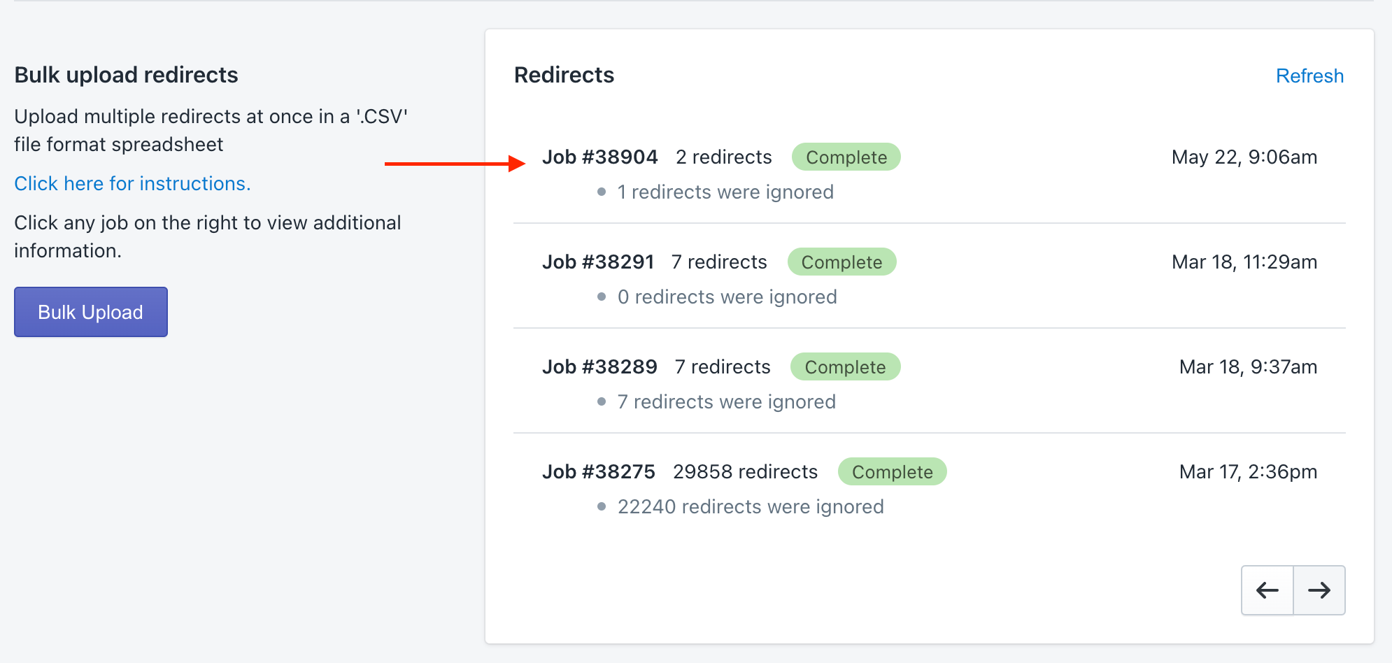 View bulk import job