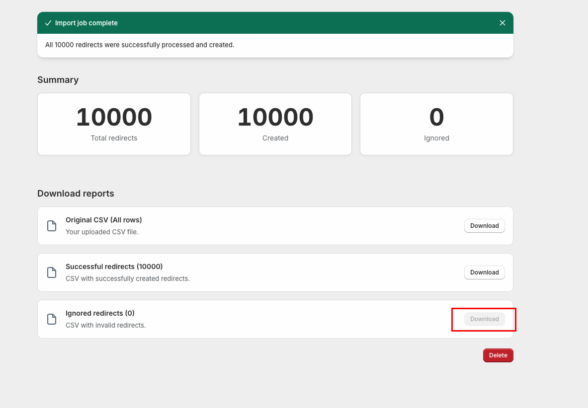 View bulk import job