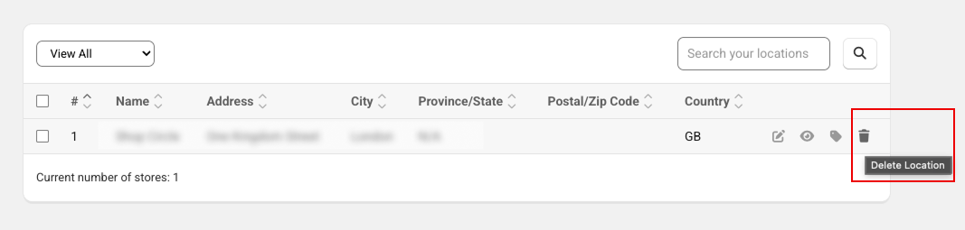 Select the Garbage Can Icon beside the store you'd like to remove