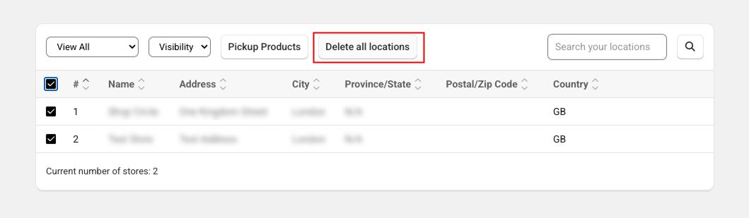 Select Delete All Stores