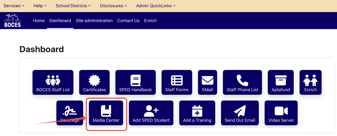 Screenshot of ECBOCES Dashboard when logged into www.ecboces.org
