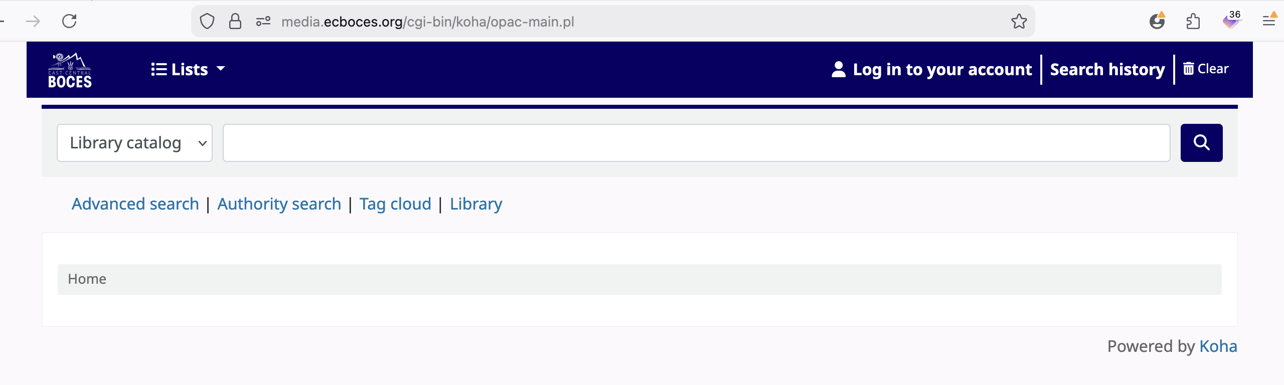 Screenshot of home page of media.ecboces.org