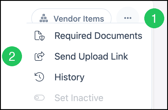 Vendor More Actions Send Upload Link