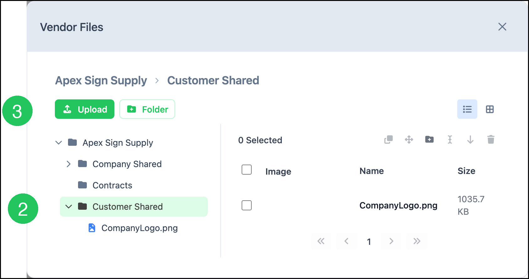 Vendor Files Customer Shared folder
