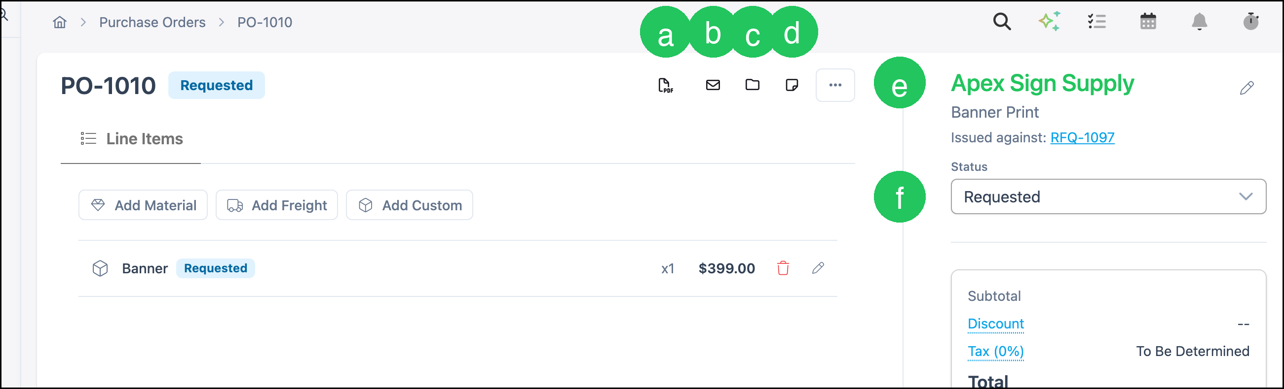 Purchase Order screen