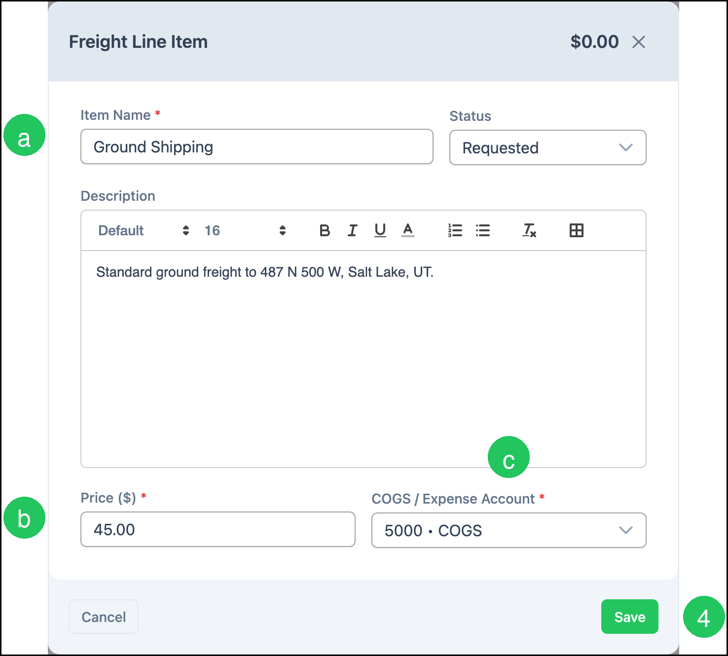 Freight Line Item dialog