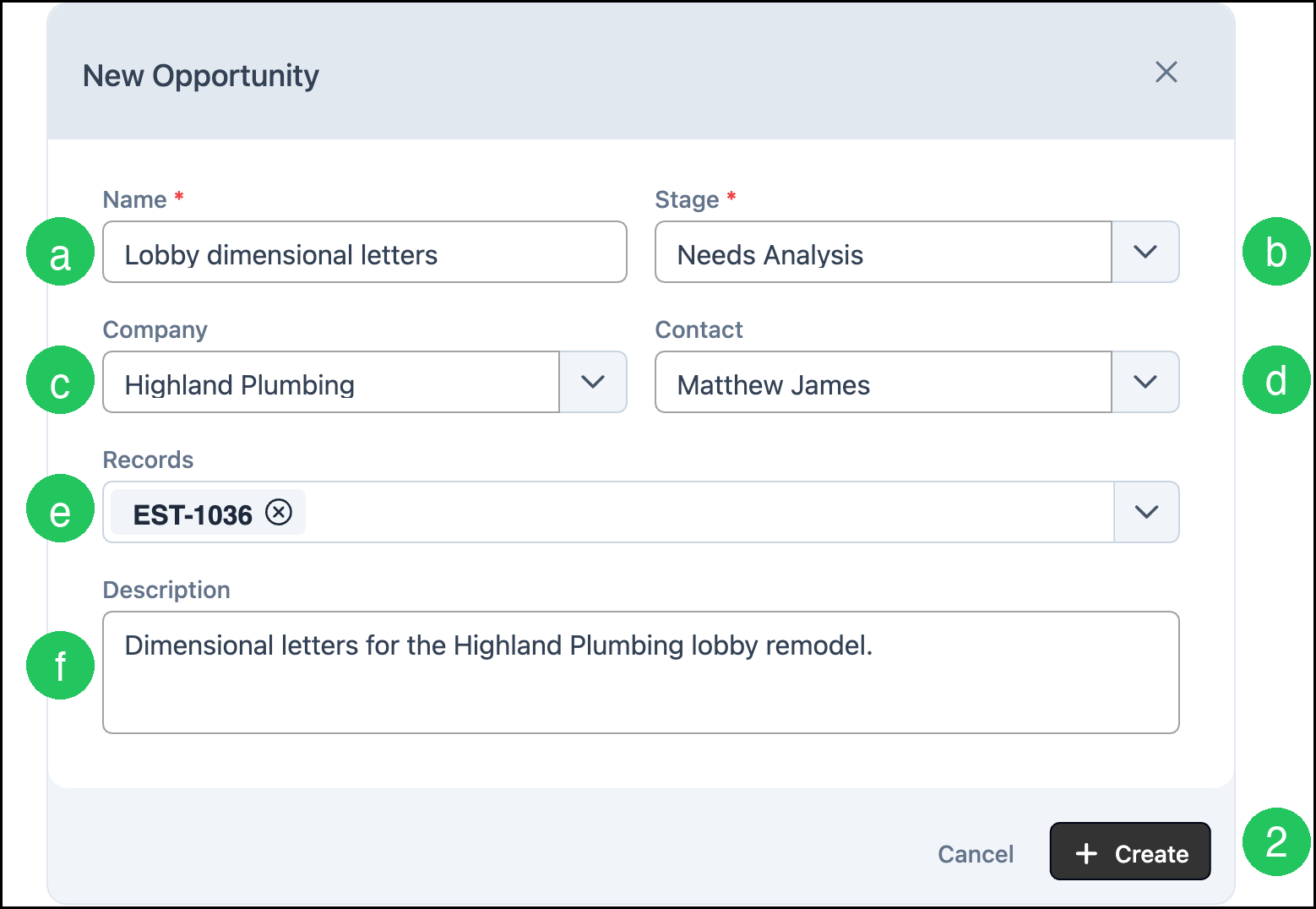 Create Opportunity dialog