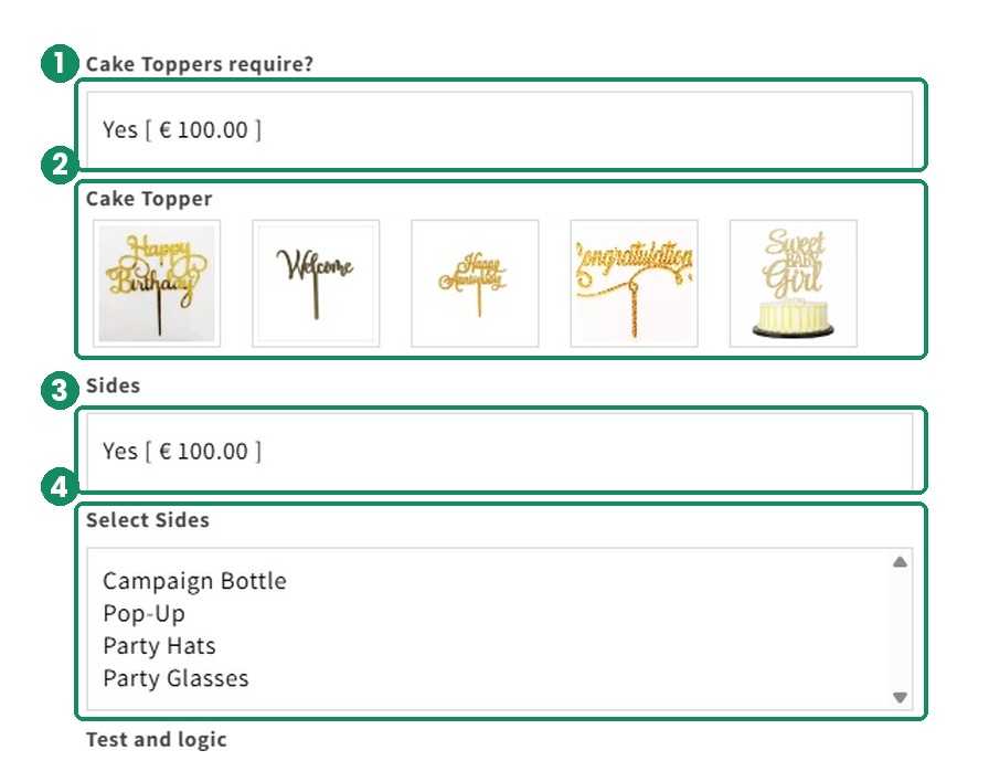 Product page after answering Yes, revealing Cake Topper and Select Sides