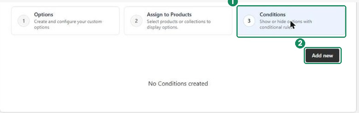 The Conditions tab and the Add new button