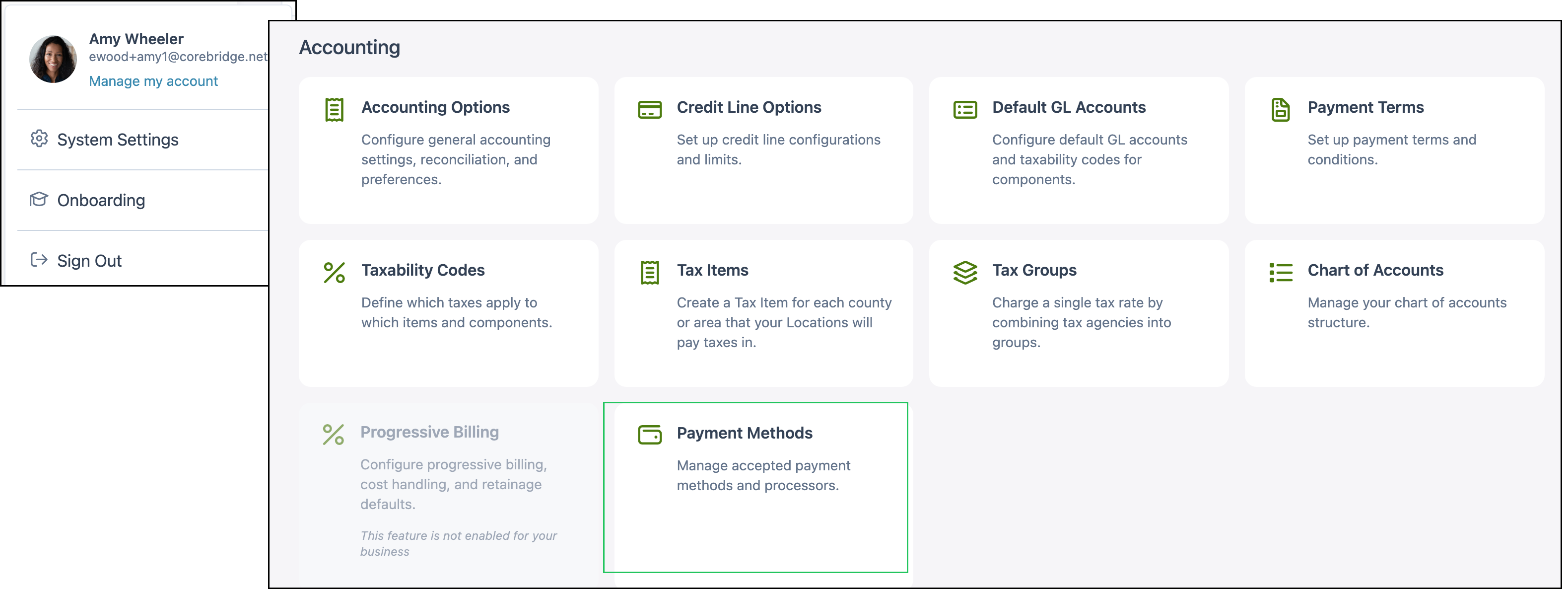 System Settings Accounting Payment Methods
