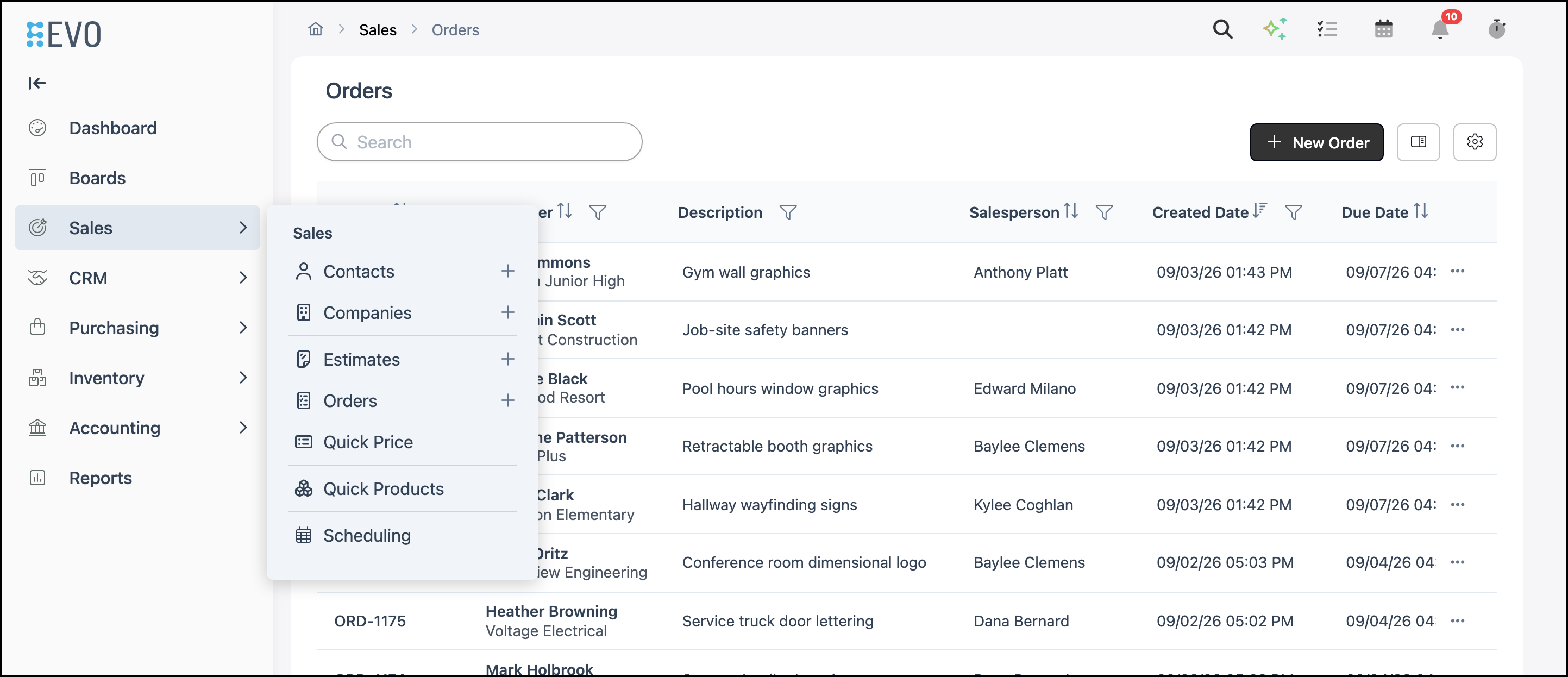 Sales Orders navigation in CoreBridge EVO