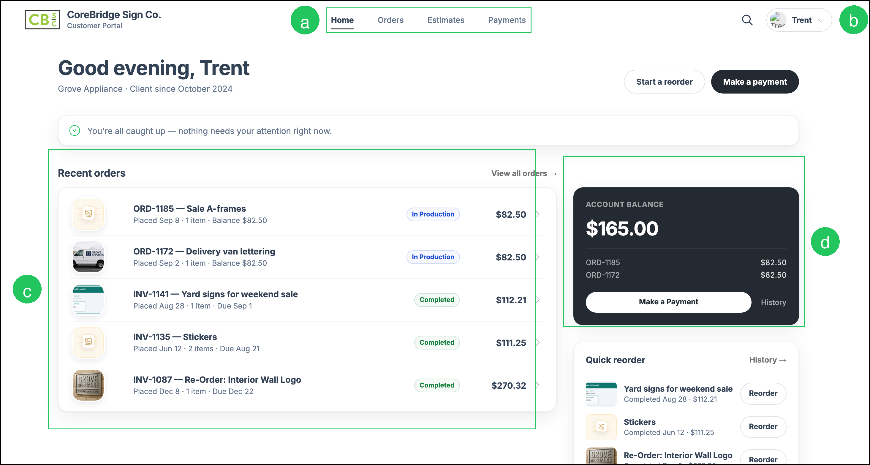 Customer Portal Home from Preview Portal