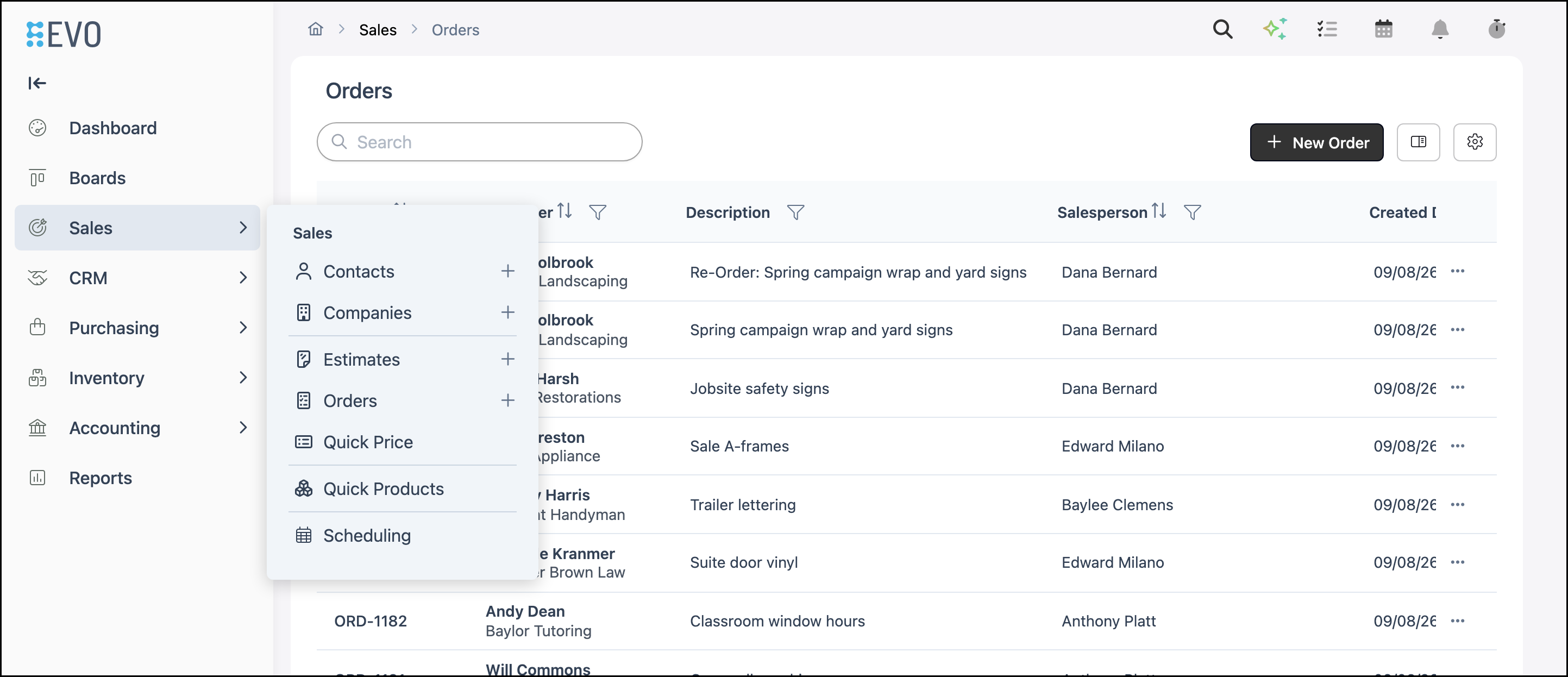 Sales Orders navigation in CoreBridge EVO