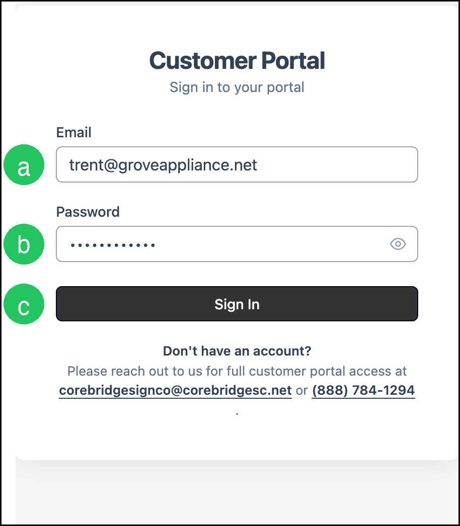 Customer Portal sign in